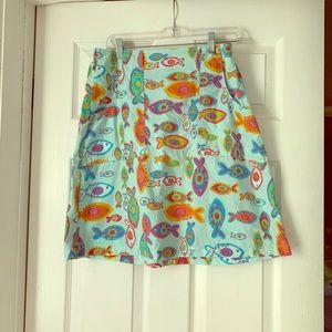 Fresh Produce L Blue Fish Print A-Line Skirt